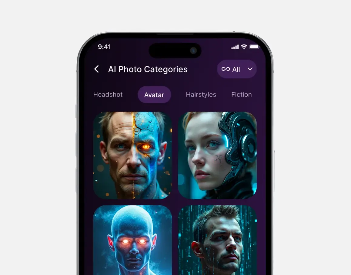 Milena main app screen on iPhone showing the AI face swap and video primary interface and user flow