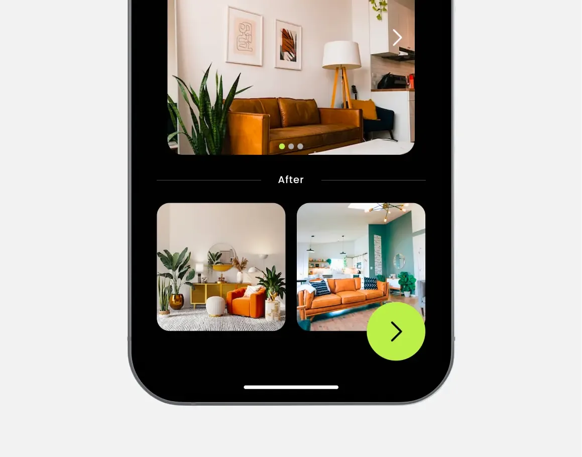 Interior Magic detail or secondary feature screen displaying key AI home design functionality of the mobile app developed by Neon Apps