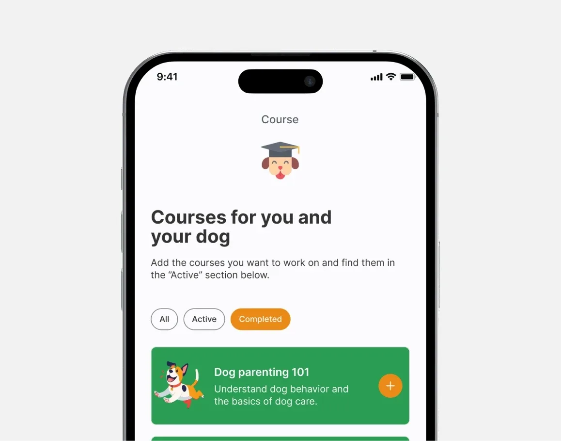 Paw main app screen on iPhone showing the dog training app using adjustable primary interface and user flow