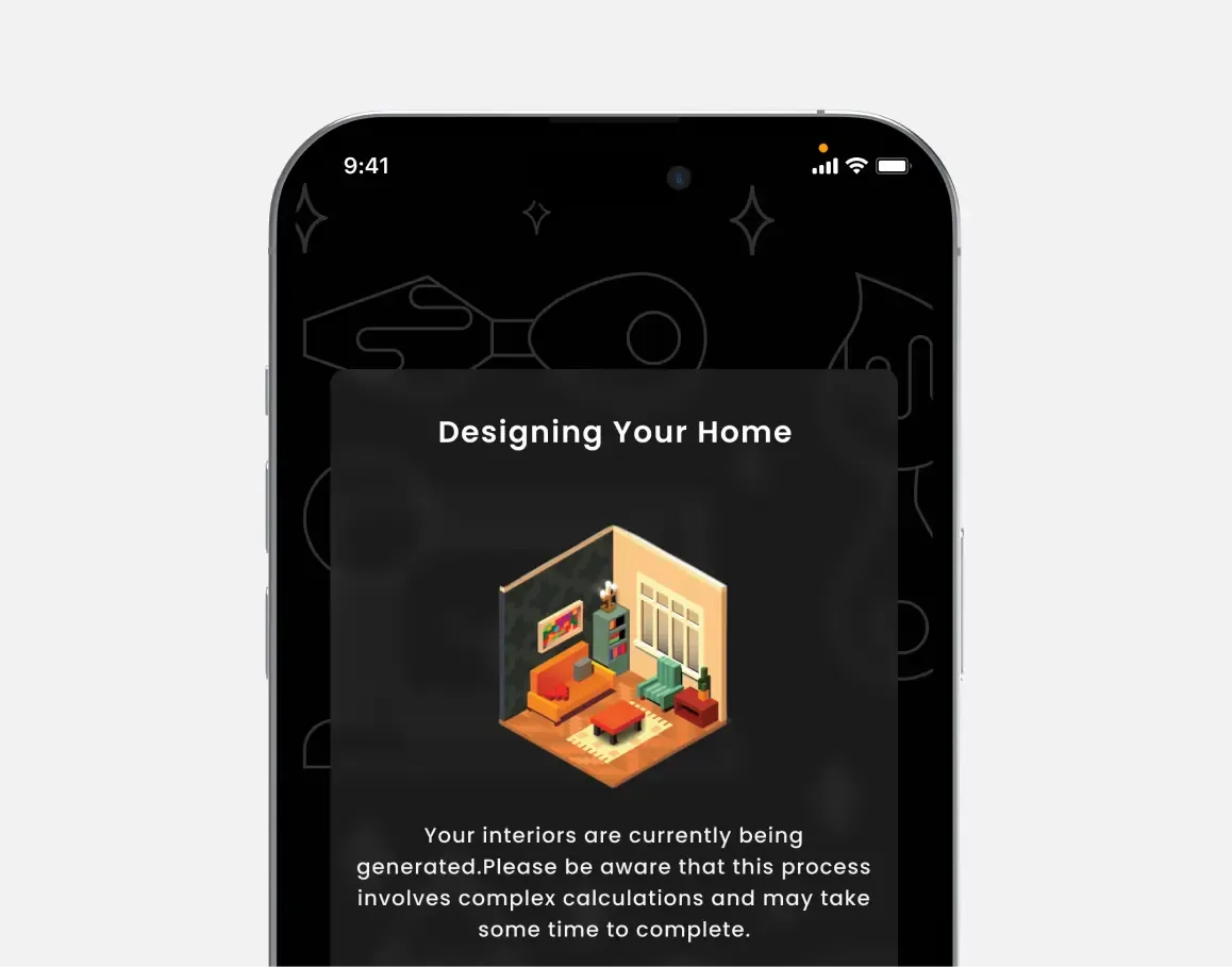 Interior Magic main app screen on iPhone showing the AI home interior design visualization primary interface and user flow
