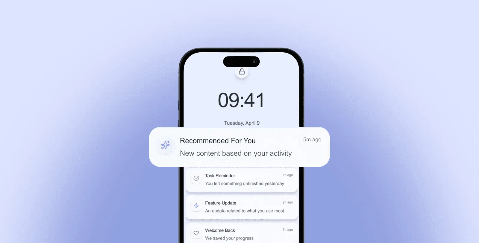 Phone lock screen with a stack of personalised push notifications