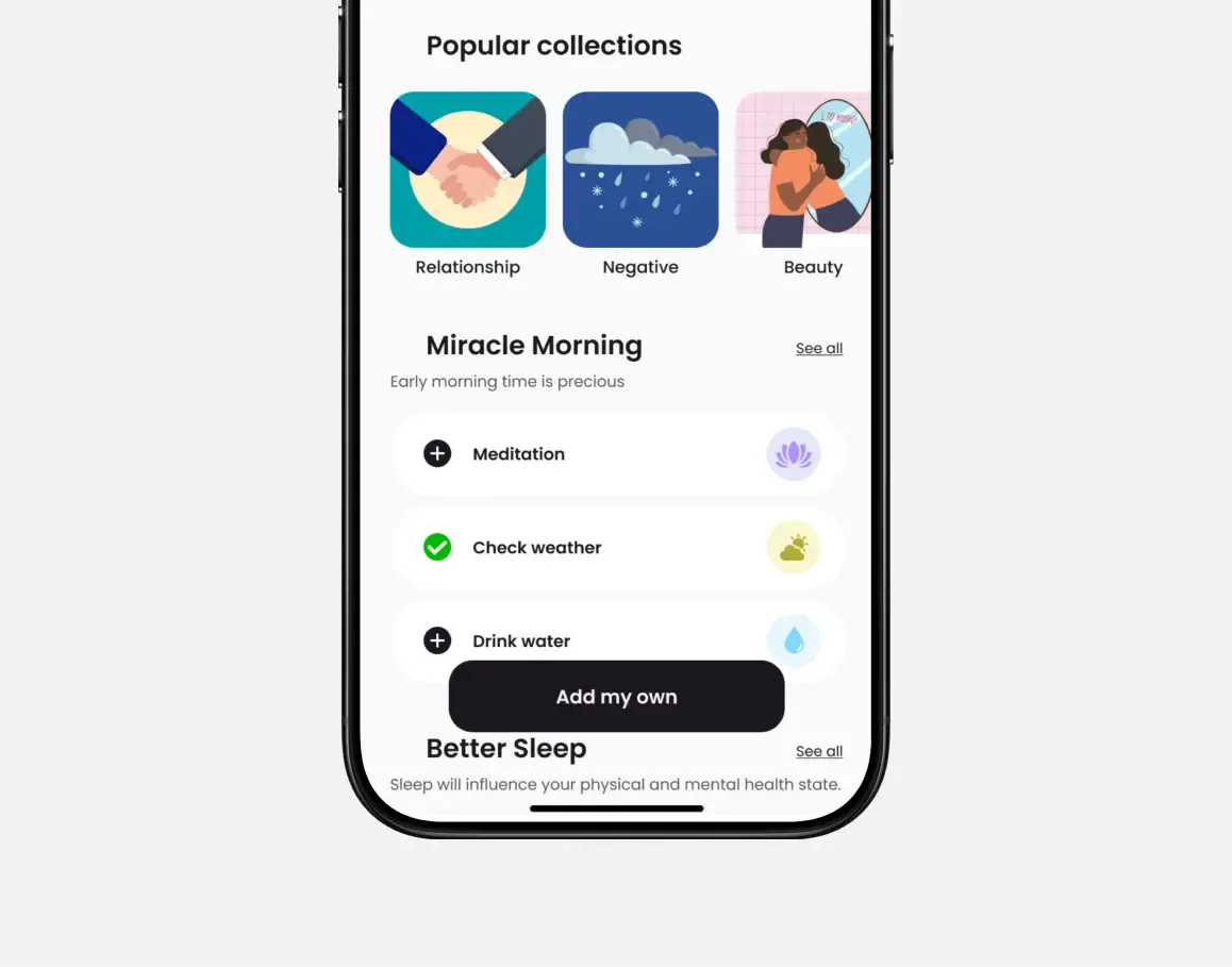 Atomic detail or secondary feature screen displaying key habit productivity functionality of the mobile app developed by Neon Apps