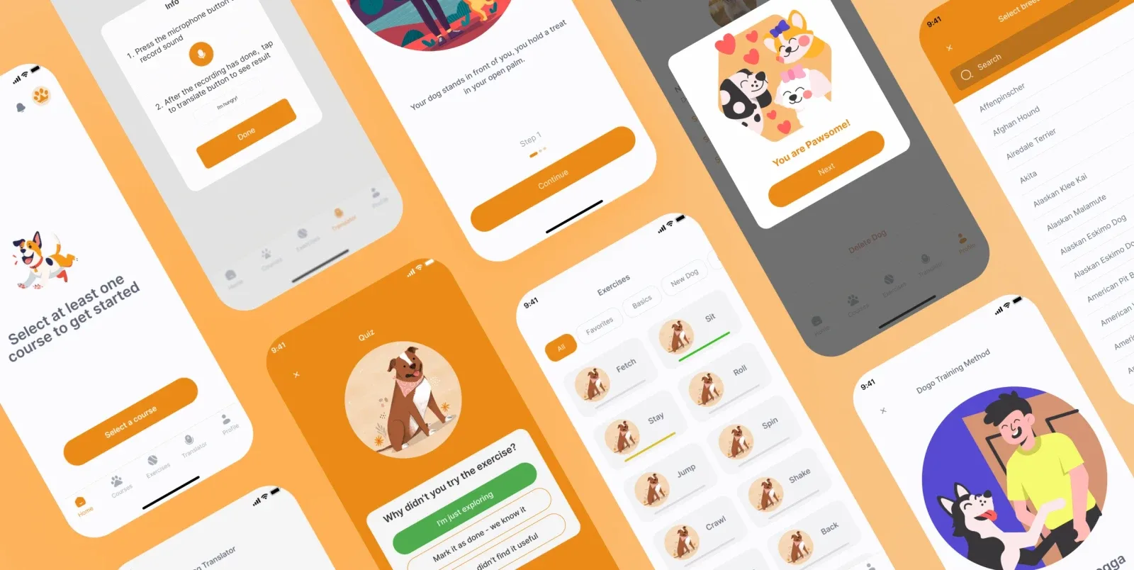 Paw multiple mobile screens overview showcasing the complete pet training app experience built by Neon Apps development team