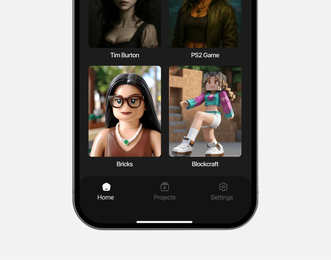 Toon Up detail or secondary feature screen displaying key AI photo art functionality of the mobile app developed by Neon Apps