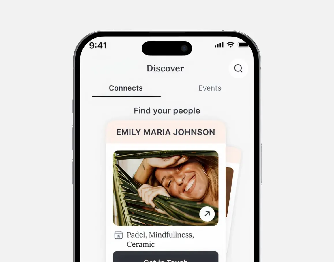 Ooba main app screen on iPhone showing the social networking app for connecting primary interface and user flow