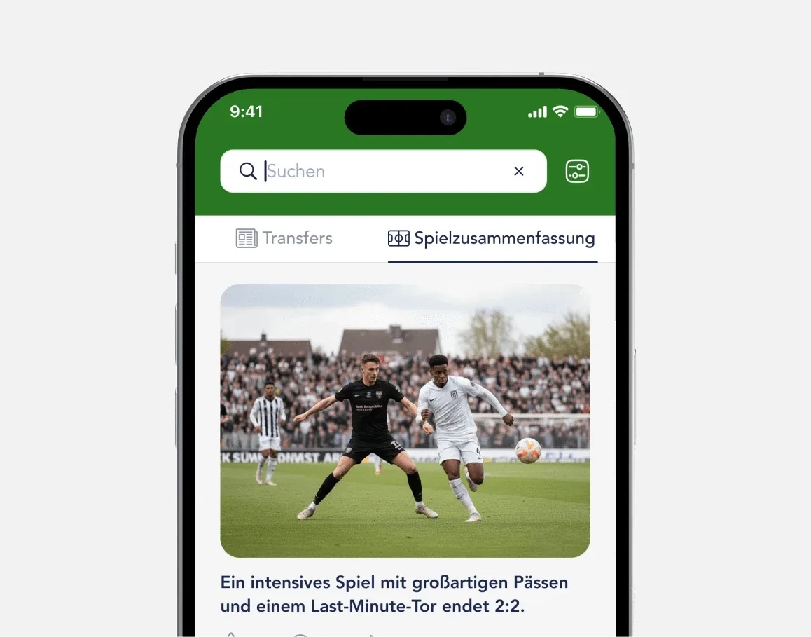 Treffpunkt main app screen on iPhone showing the amateur football community app with primary interface and user flow