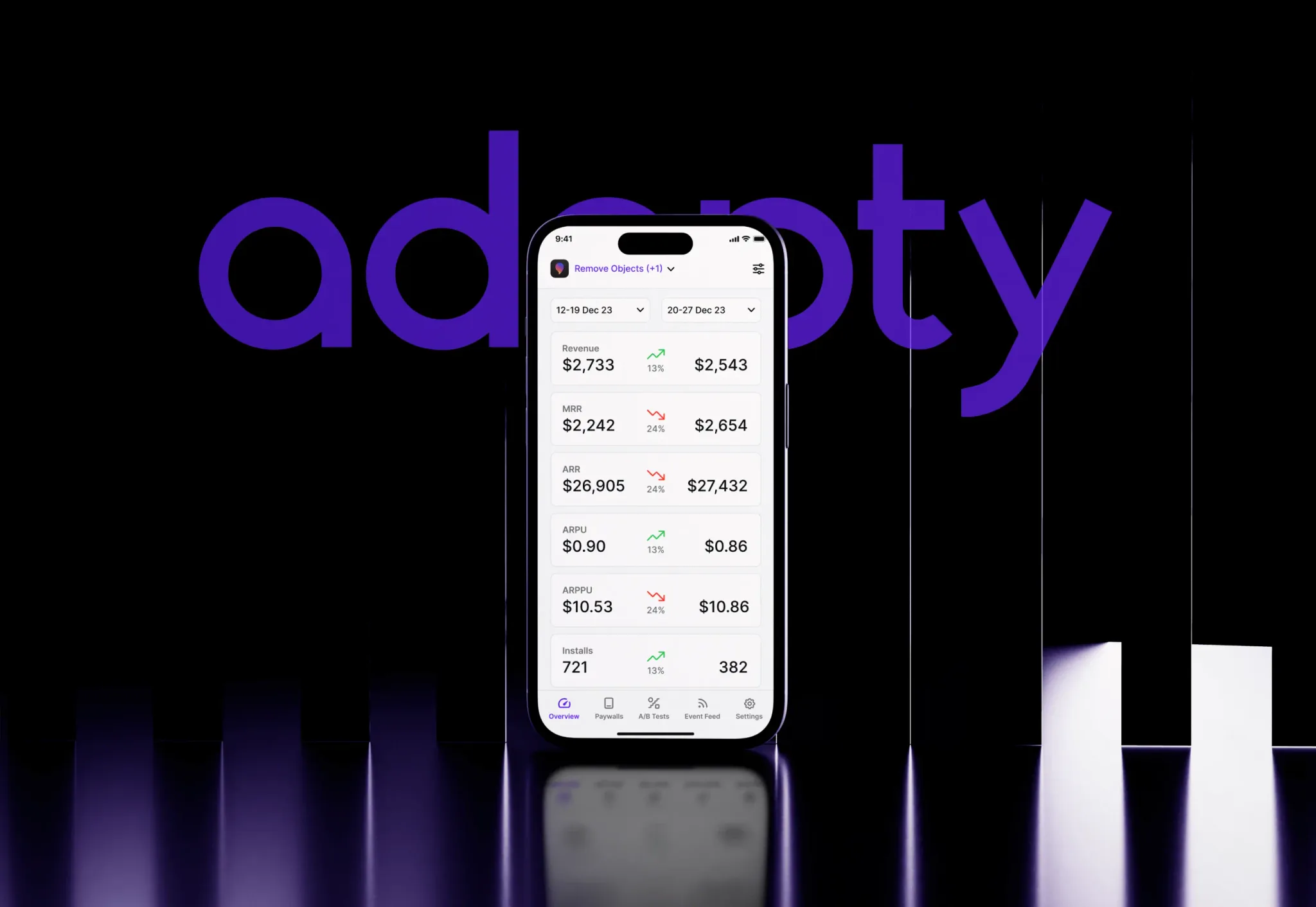 Adapty Mobile promotional banner showcasing the subscription analytics app concept with value proposition for users built by Neon Apps