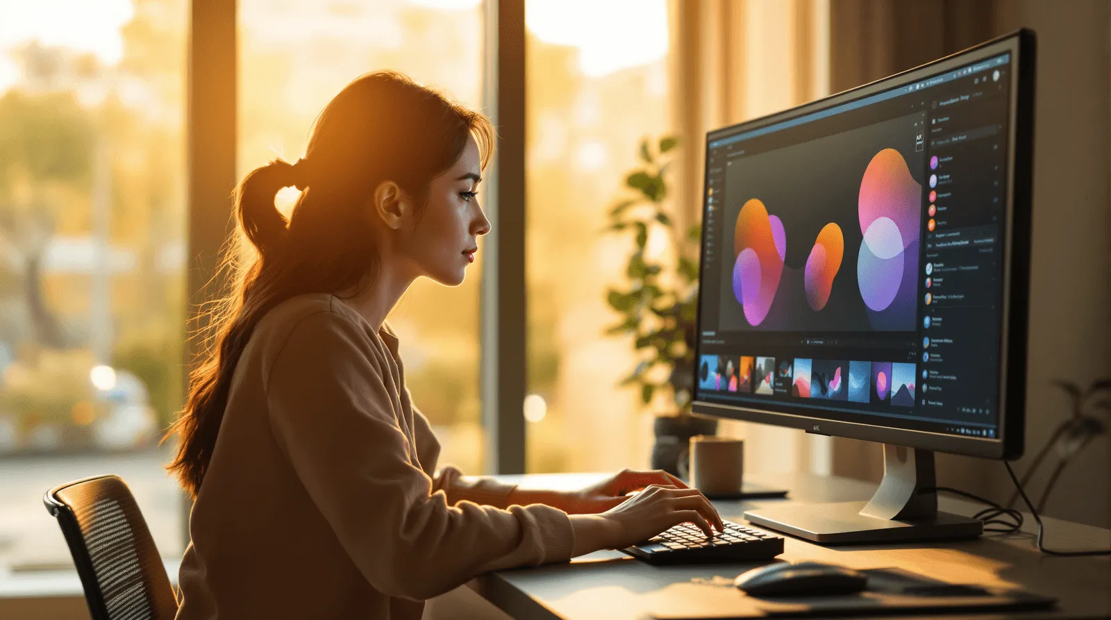 Young woman entering a video generation prompt on a dark-mode interface