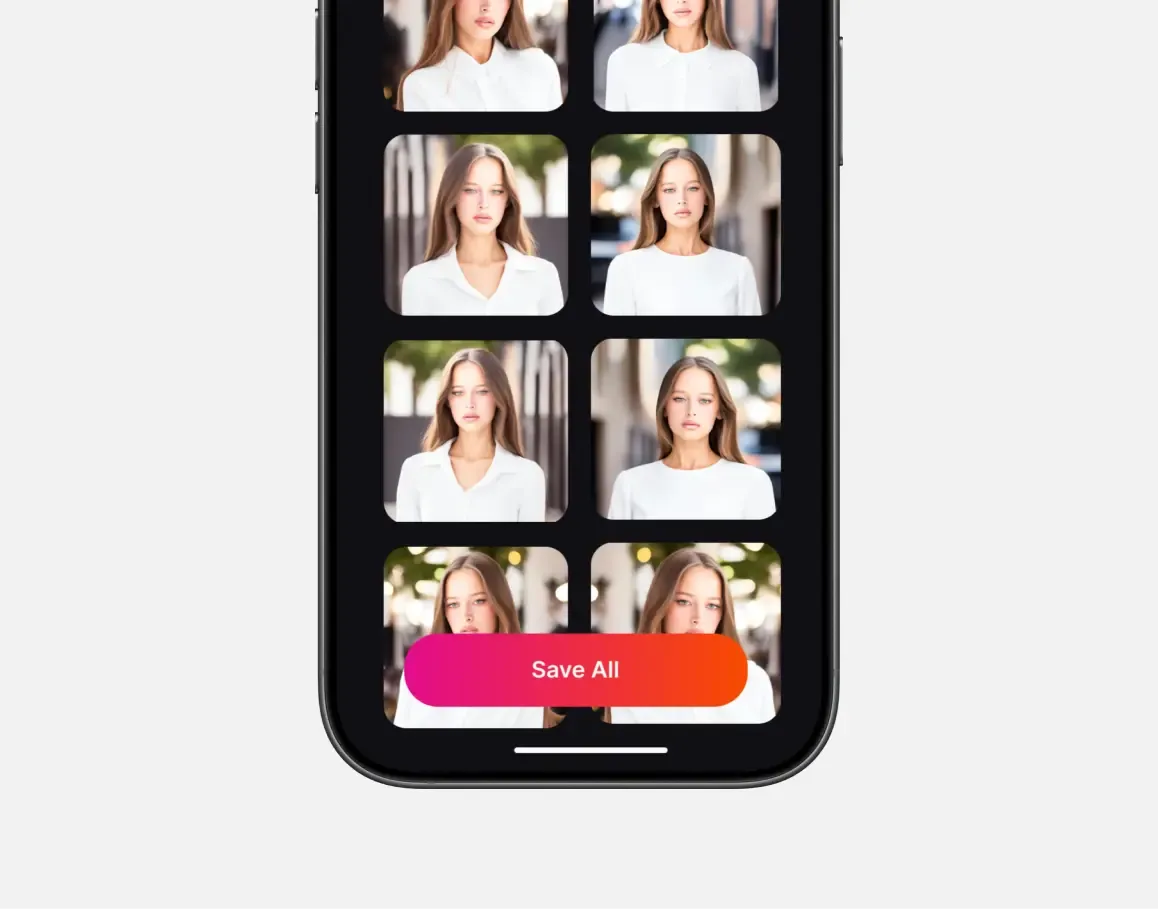 Flug detail or secondary feature screen displaying key AI photo functionality of the mobile app developed by Neon Apps
