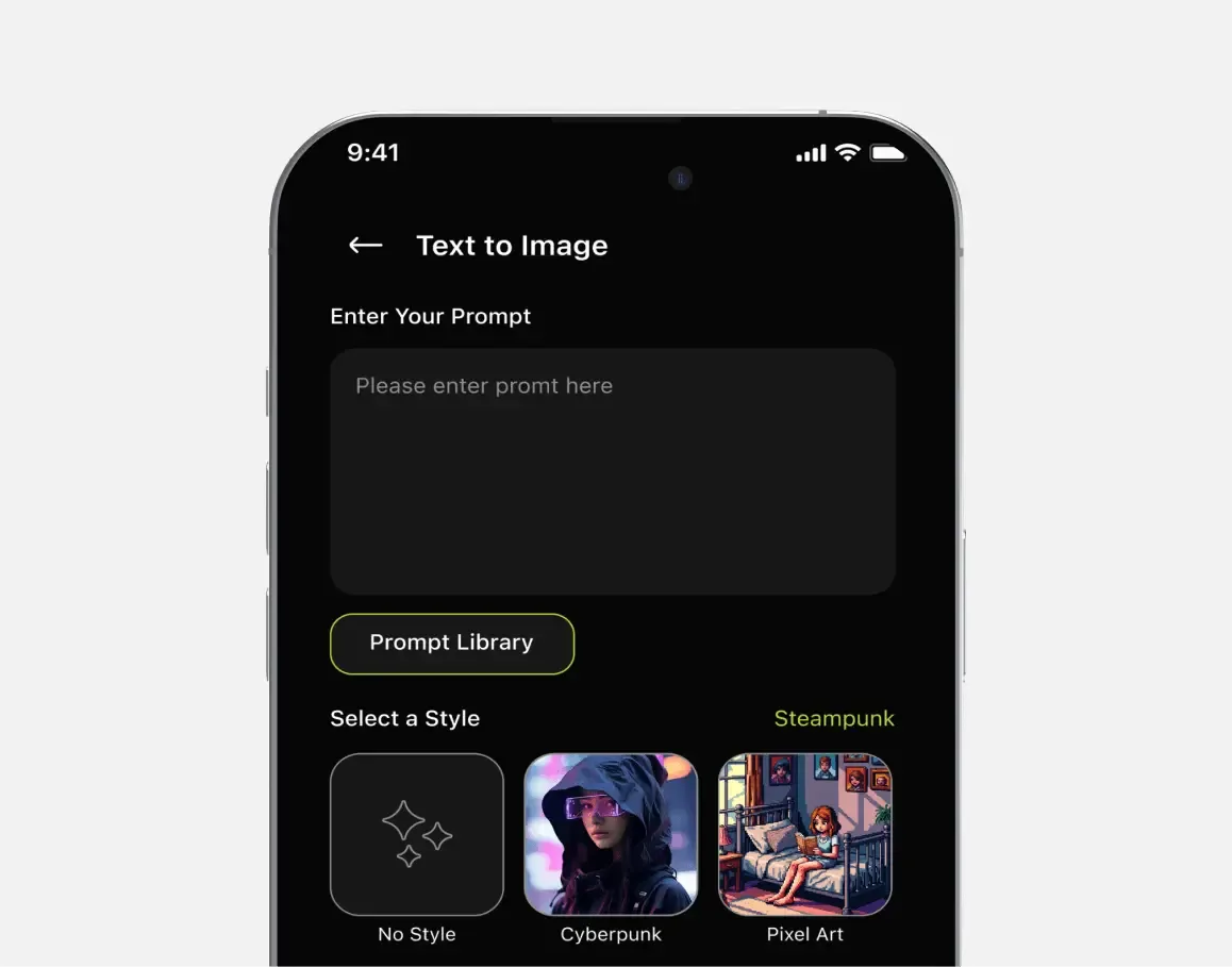 Motion main app screen on iPhone showing the AI text-to-video app for creating primary interface and user flow