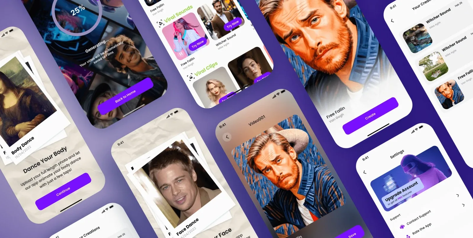 Face Dance multiple mobile screens overview showcasing the complete AI entertainment app experience built by Neon Apps development team