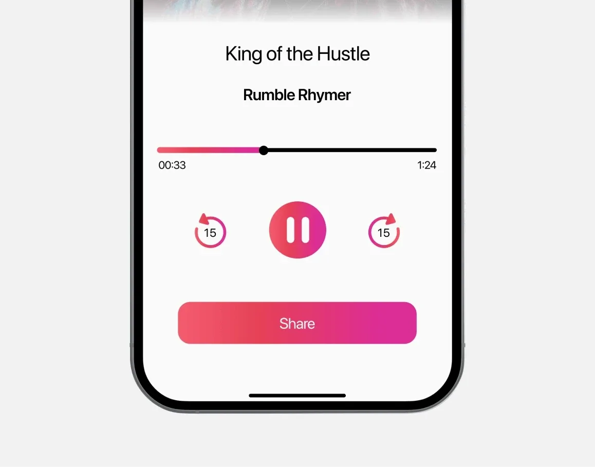 Rap Gen detail or secondary feature screen displaying key AI music functionality of the mobile app developed by Neon Apps