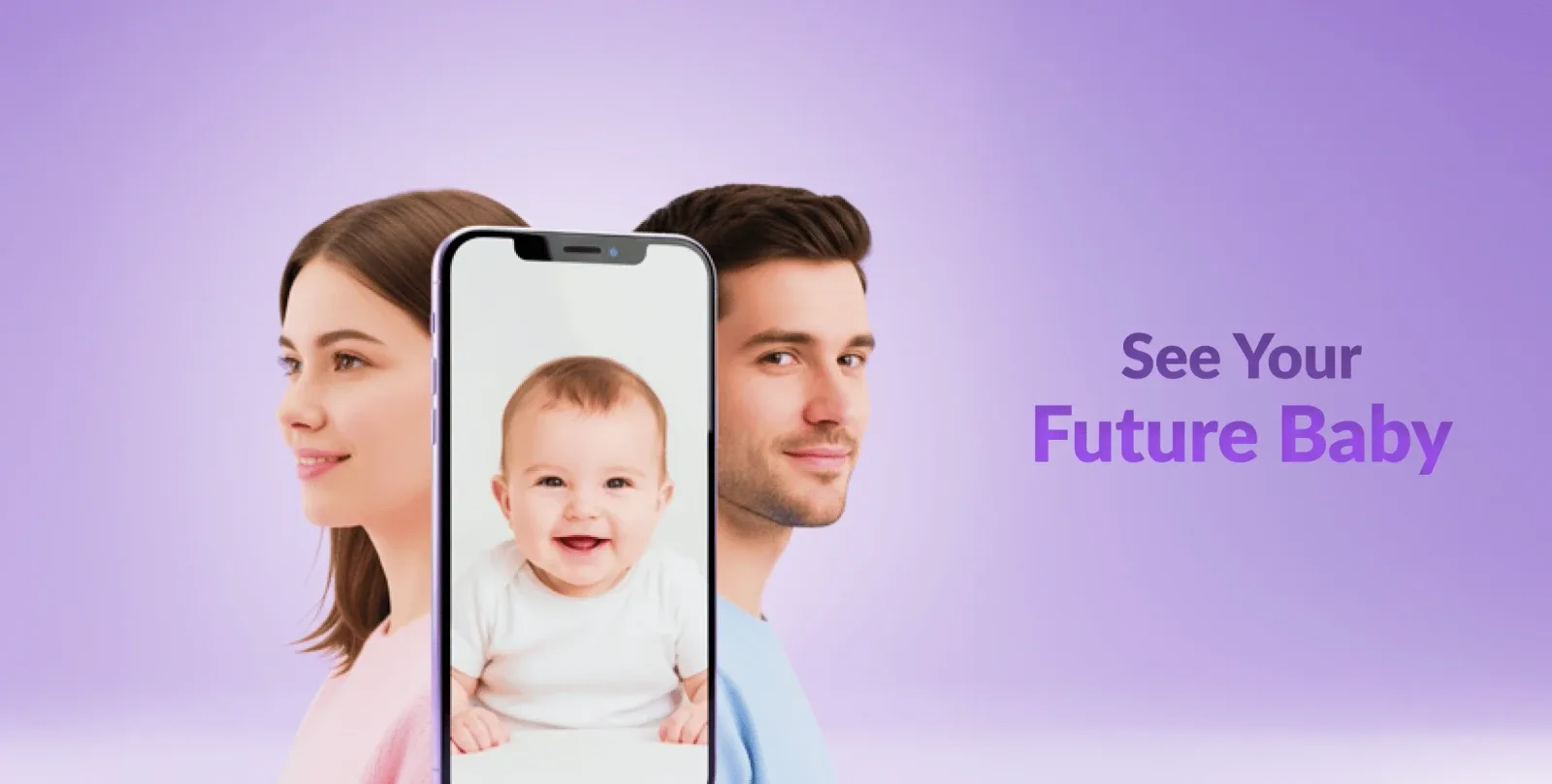 Baby Face promotional banner showcasing the AI family app concept with value proposition for users built by Neon Apps