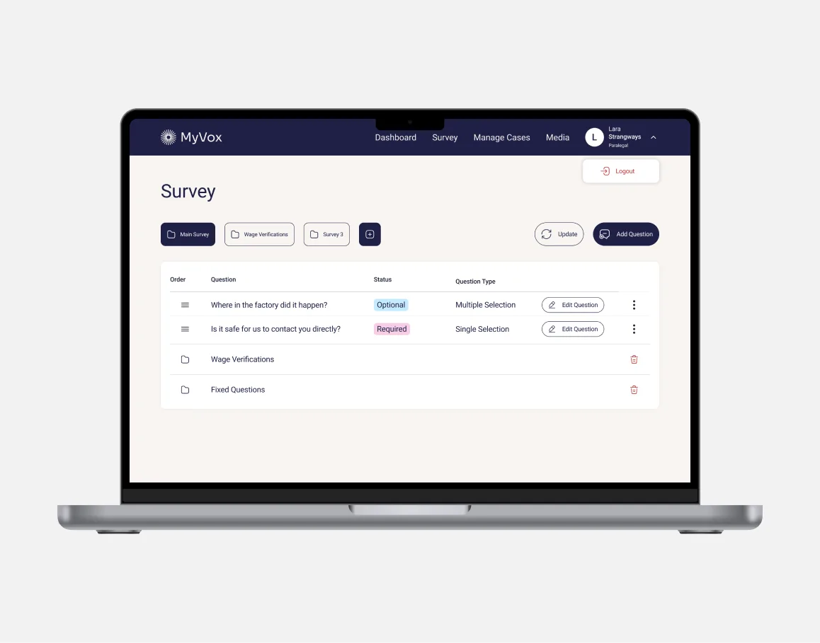 MyVox app screen