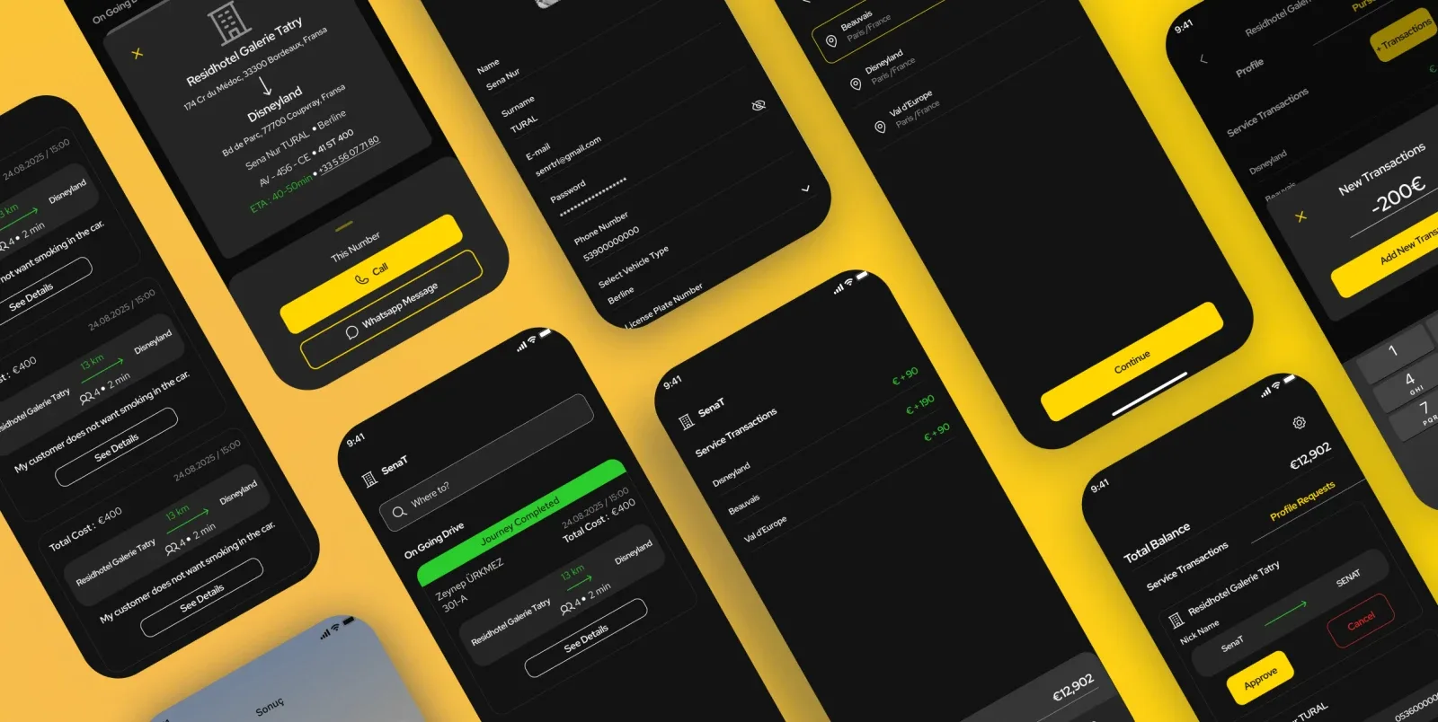 Kelebek multiple mobile screens overview showcasing the complete transportation booking app experience built by Neon Apps development team