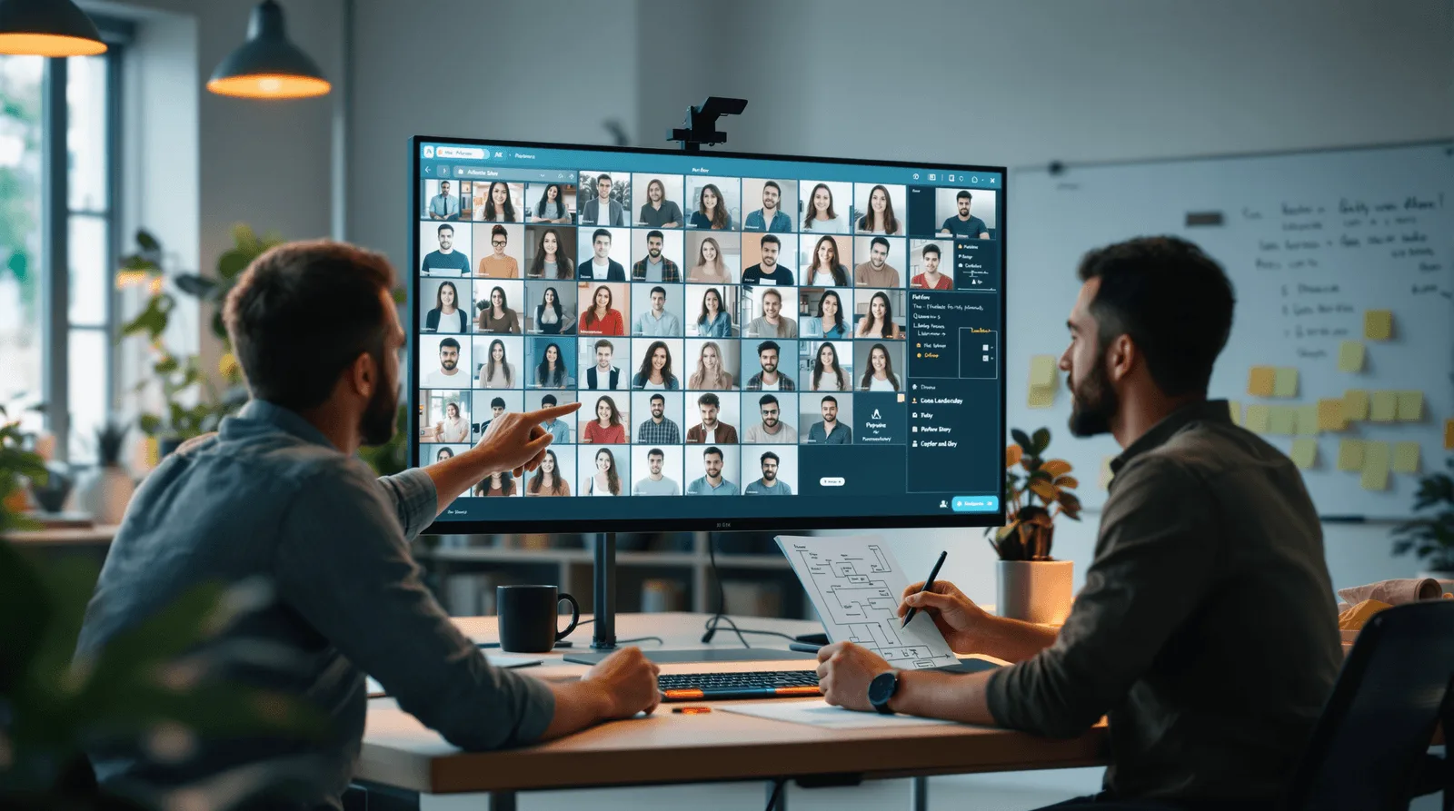 Developers reviewing AI image transformation pipeline results on studio monitor