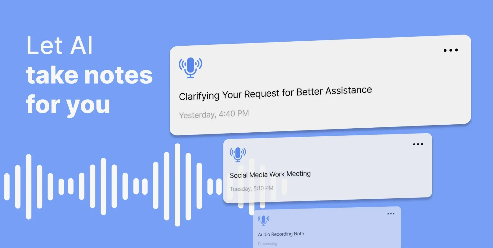 Note Taker promotional banner showcasing the productivity transcription app concept with value proposition for users built by Neon Apps