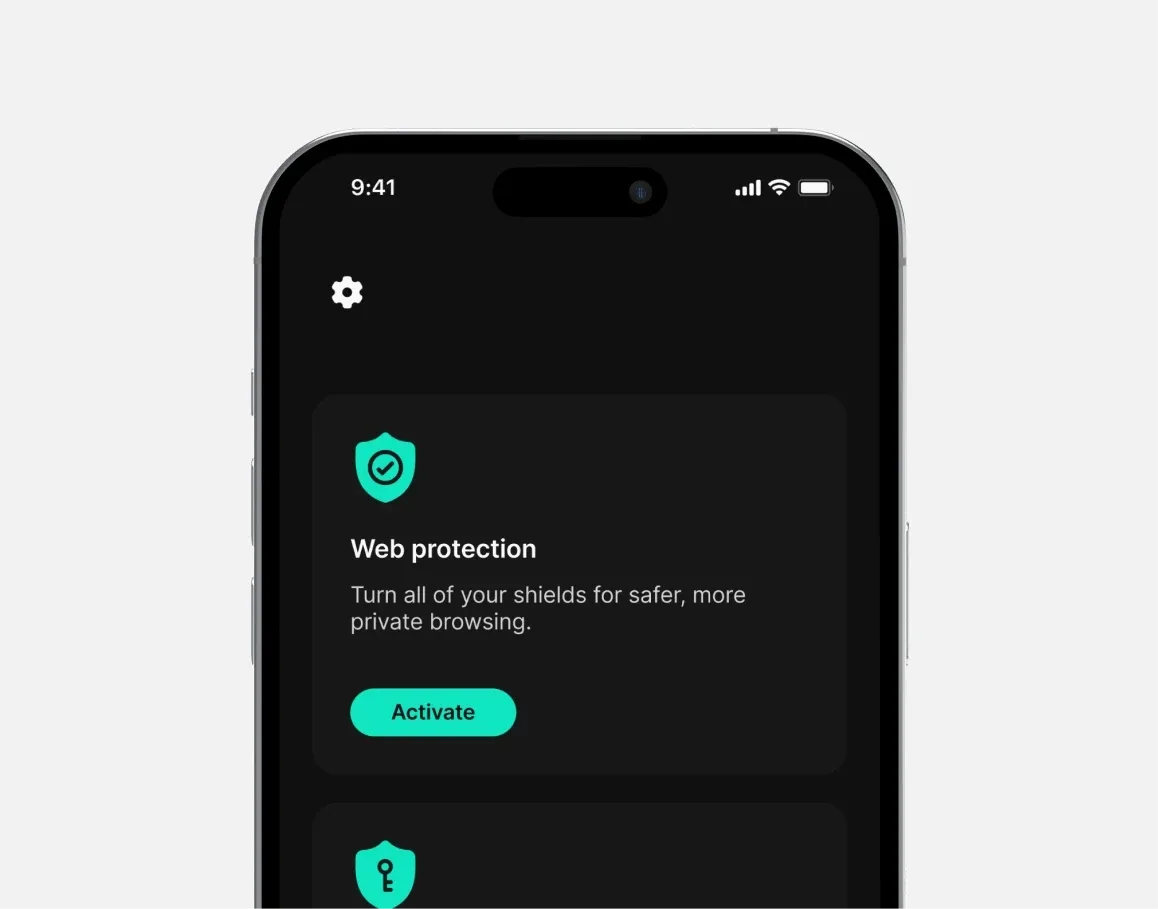 Cloak main app screen on iPhone showing the VPN and secure private photo primary interface and user flow