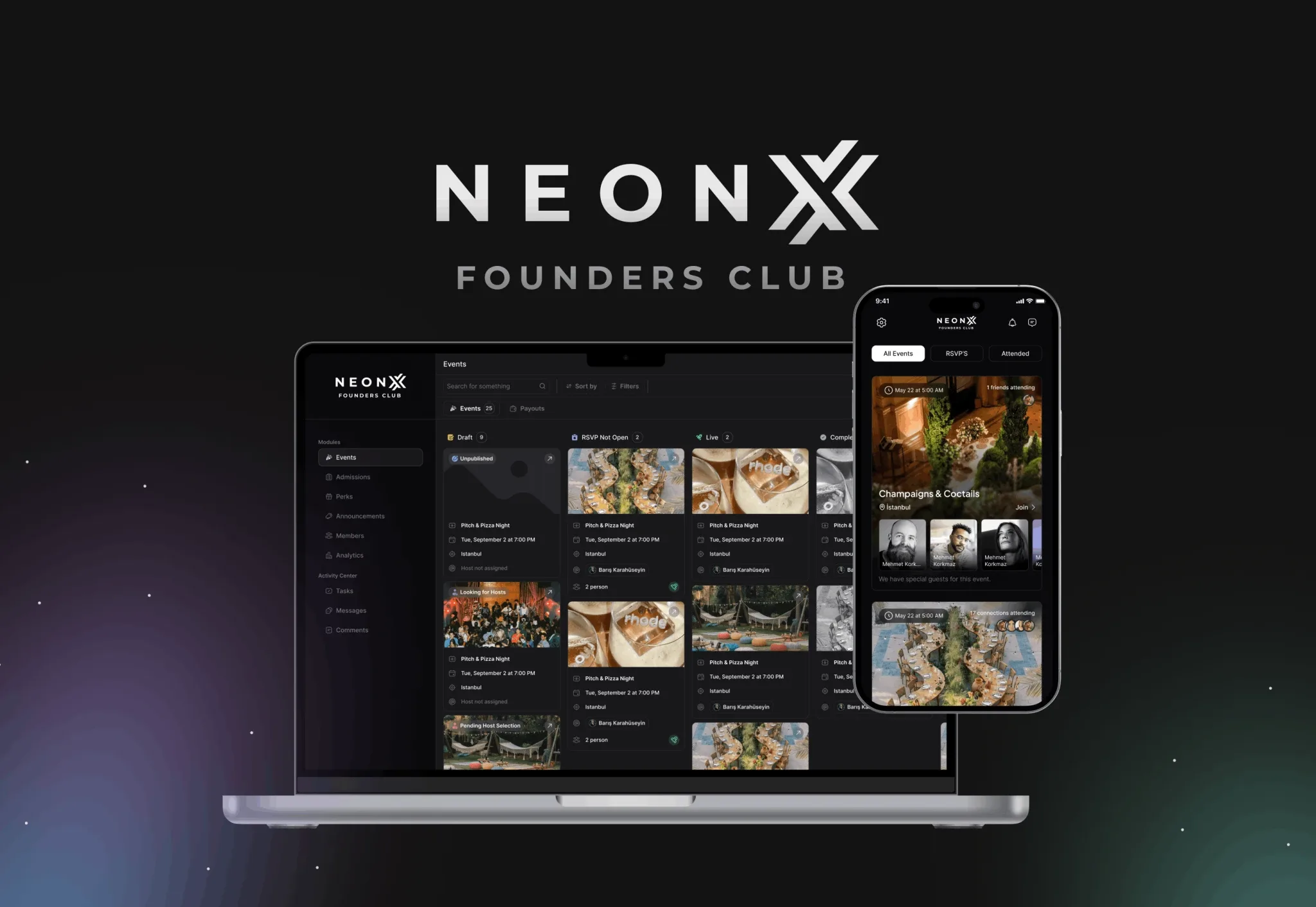 Founders Club private community app for startup founders to connect and join curated events – mobile app by Neon Apps