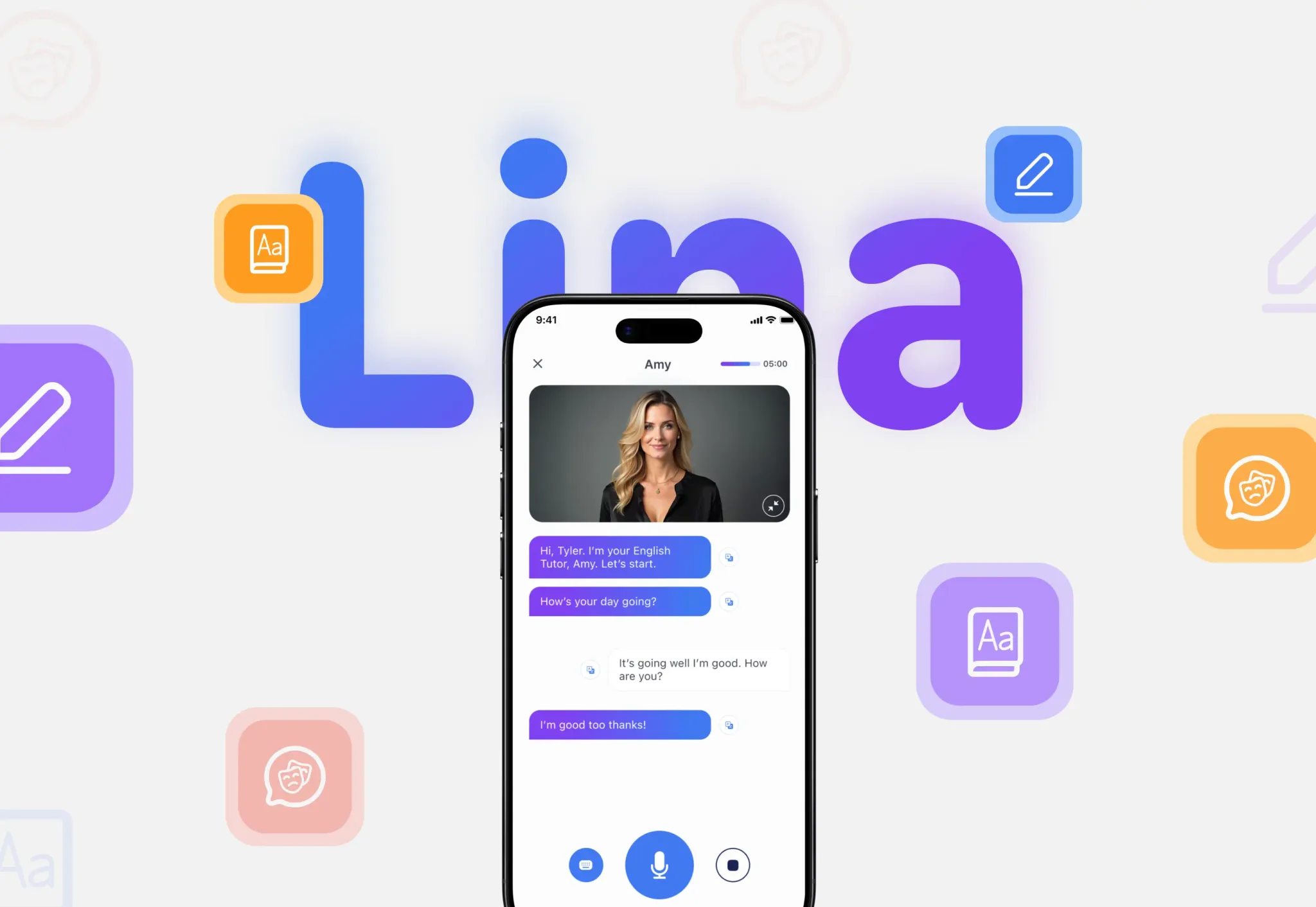 Lina AI English speaking tutor app for voice conversation practice – mobile app by Neon Apps