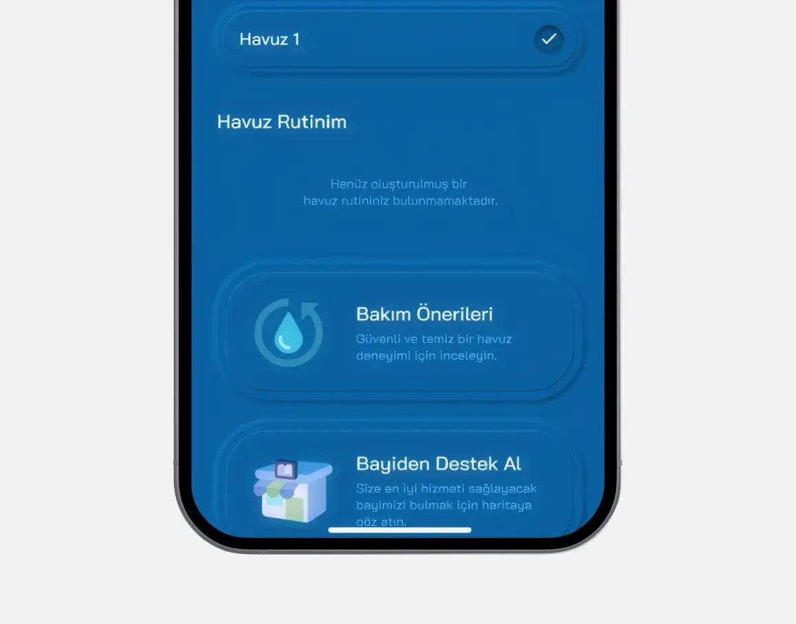 Havuzum Quardex detail or secondary feature screen displaying key pool management functionality of the mobile app developed by Neon Apps