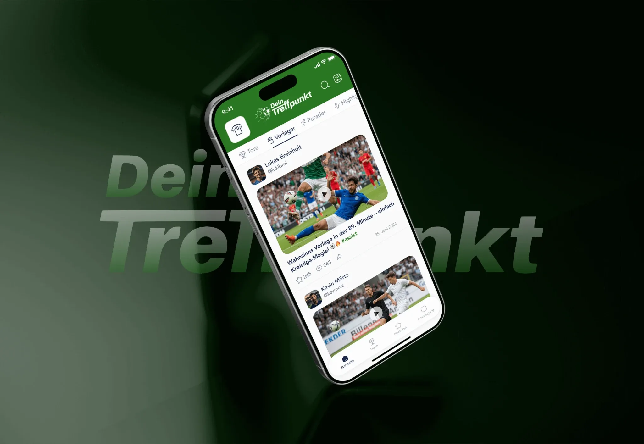 Treffpunkt amateur football community app with match highlights and player transfers – mobile app by Neon Apps