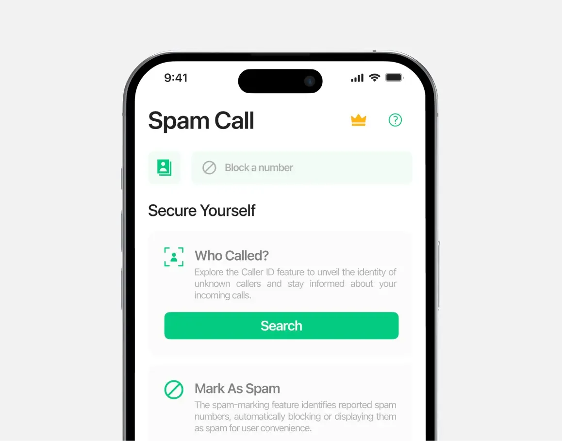 Call Blocker main app screen on iPhone showing the spam call detection and blocking primary interface and user flow