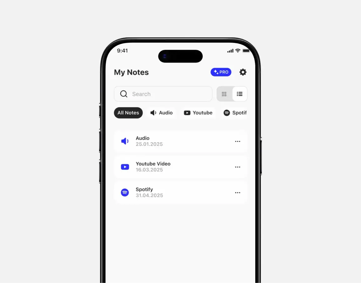Polly main app screen on iPhone showing the AI meeting recorder that transcribes primary interface and user flow