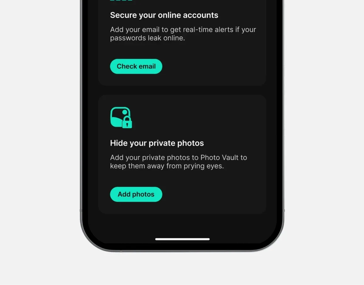 Cloak detail or secondary feature screen displaying key privacy security functionality of the mobile app developed by Neon Apps