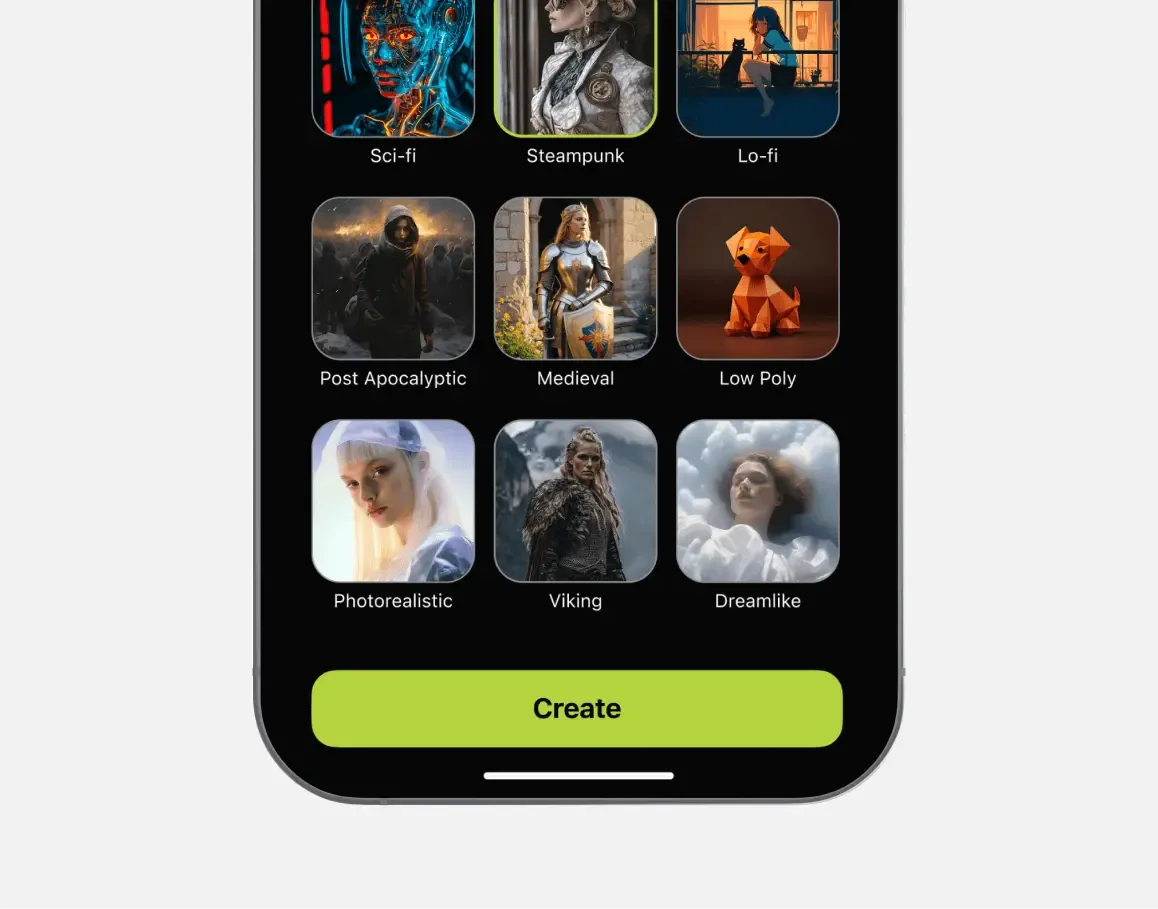 Motion detail or secondary feature screen displaying key AI video creation functionality of the mobile app developed by Neon Apps