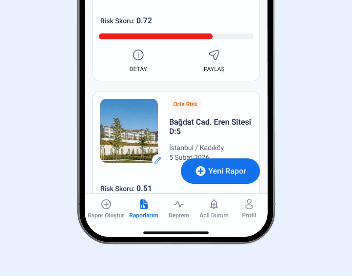Bina Deprem Raporum app screen