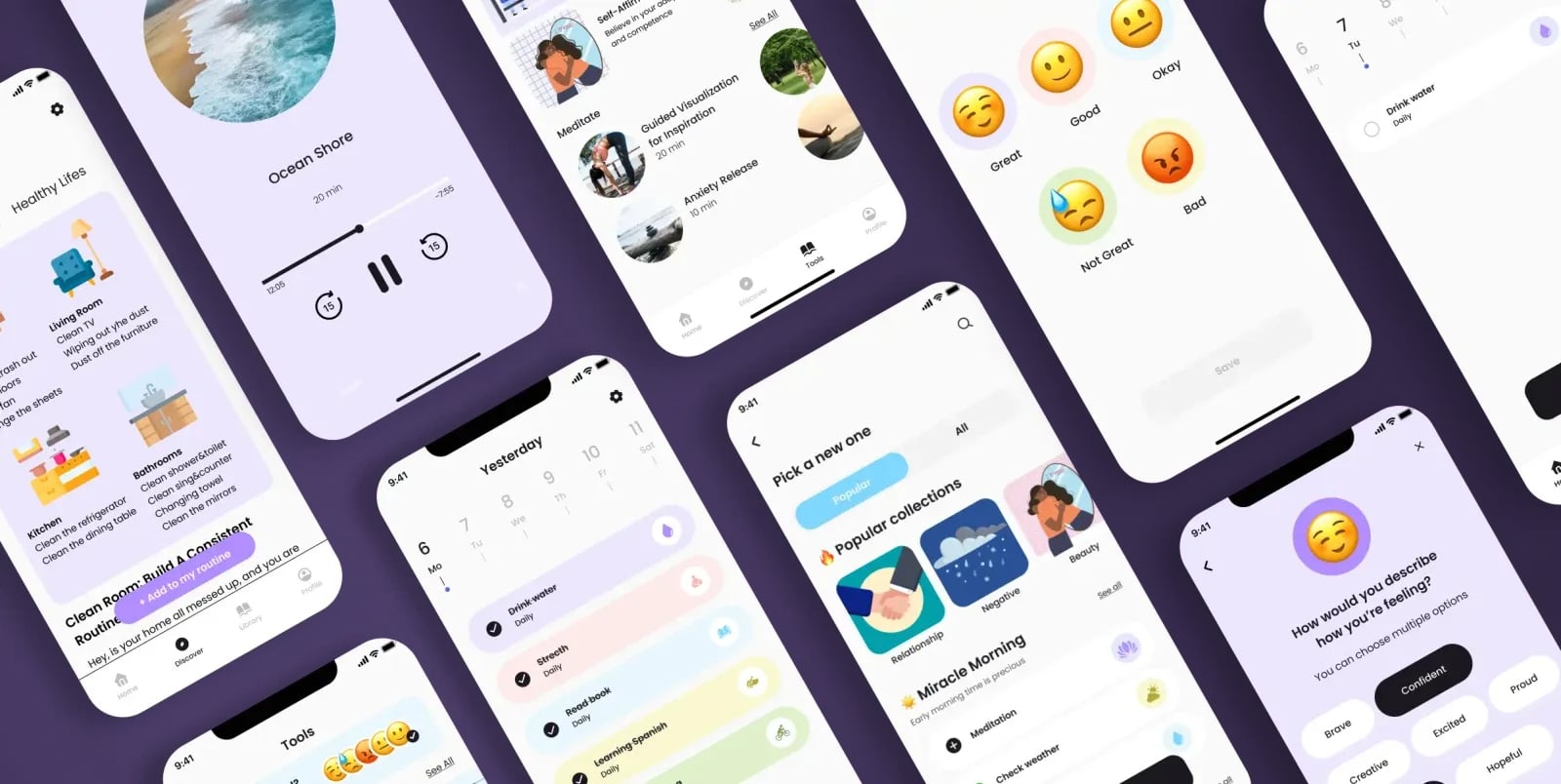 Atomic multiple mobile screens overview showcasing the complete habit productivity app experience built by Neon Apps development team