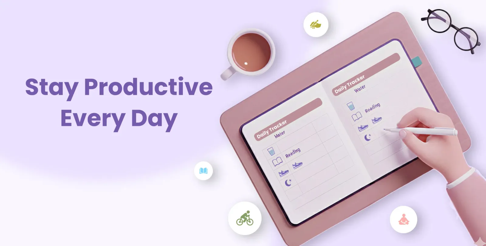 Atomic promotional banner showcasing the habit productivity app concept with value proposition for users built by Neon Apps