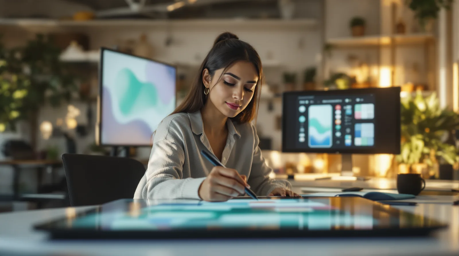 UX designer sketching mobile app interface on a digital drawing tablet