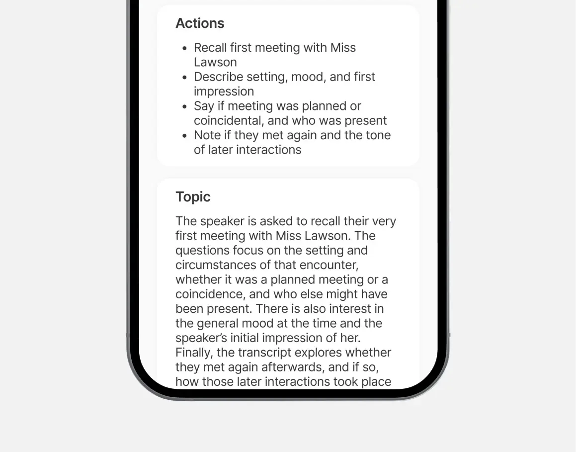 Lexi detail or secondary feature screen displaying key voice AI productivity functionality of the mobile app developed by Neon Apps