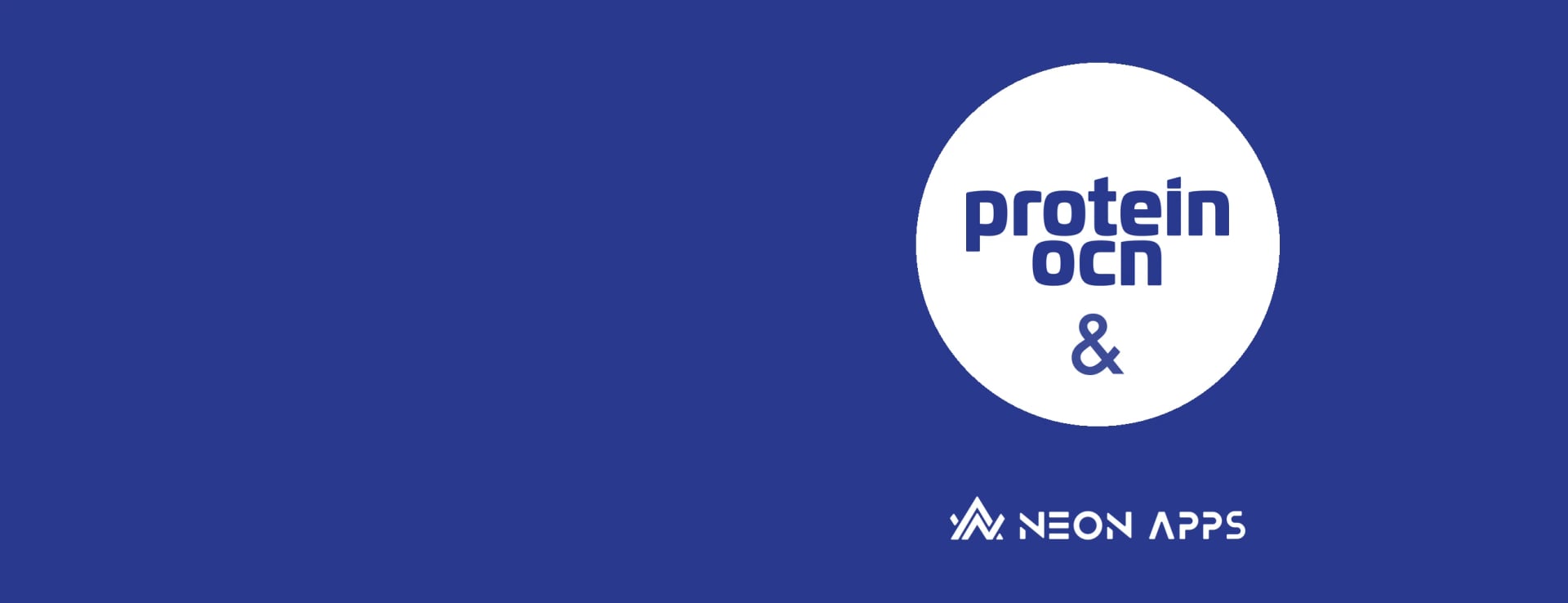 The Protein Ocean and Neon Apps logos locked up together on a deep blue background.