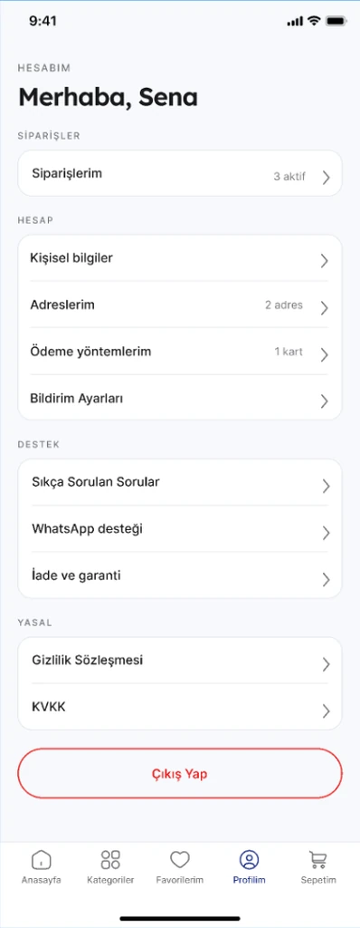 The Protein Ocean account screen, listing orders, personal details, addresses, payment methods, support and legal pages
