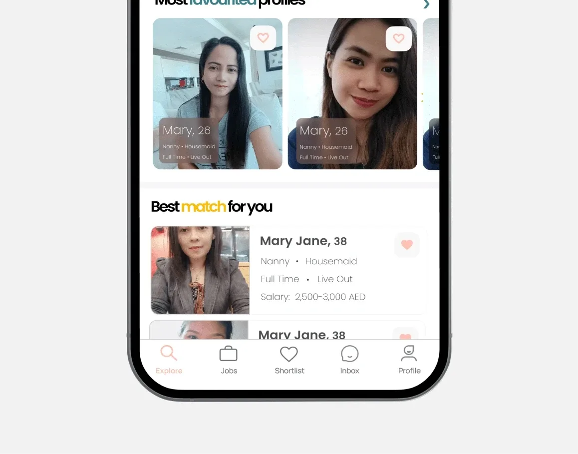 Yaya detail or secondary feature screen displaying key home services hiring functionality of the mobile app developed by Neon Apps