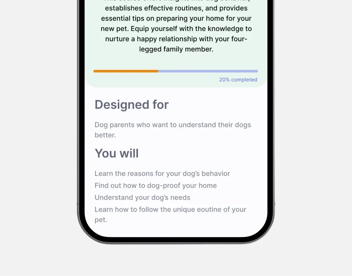 Paw detail or secondary feature screen displaying key pet training functionality of the mobile app developed by Neon Apps