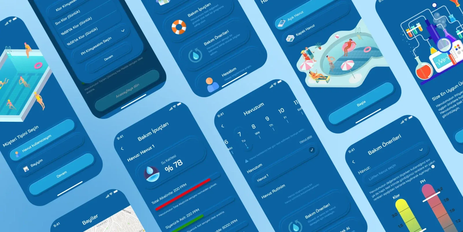 Havuzum Quardex multiple mobile screens overview showcasing the complete pool management app experience built by Neon Apps development team