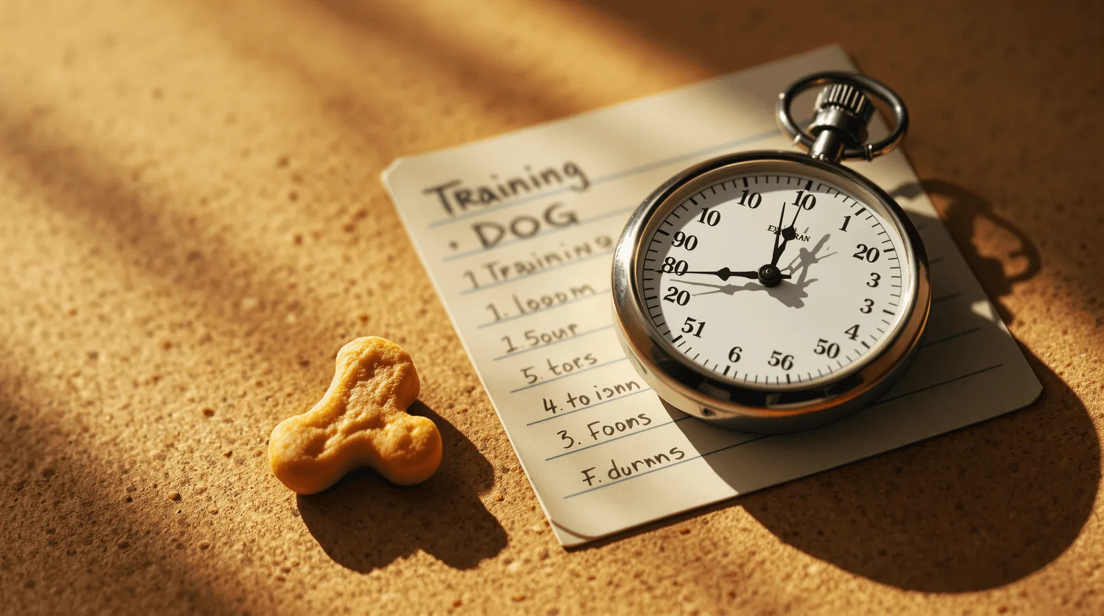 Analog stopwatch and training log card on cork surface