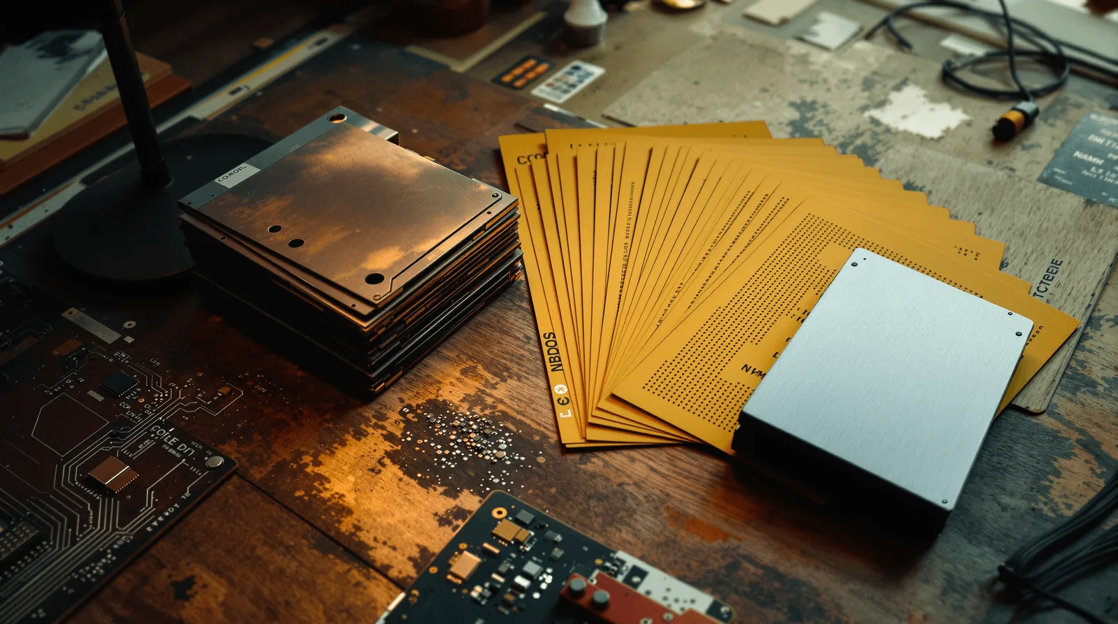 Punch cards and modern SSD contrasting legacy versus modernized storage
