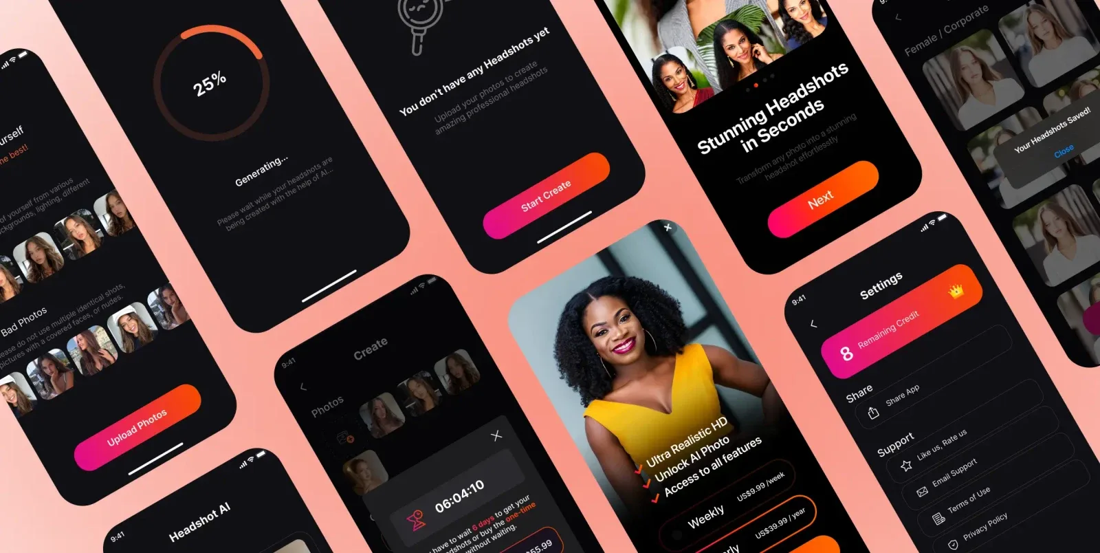 Flug multiple mobile screens overview showcasing the complete AI photo app experience built by Neon Apps development team